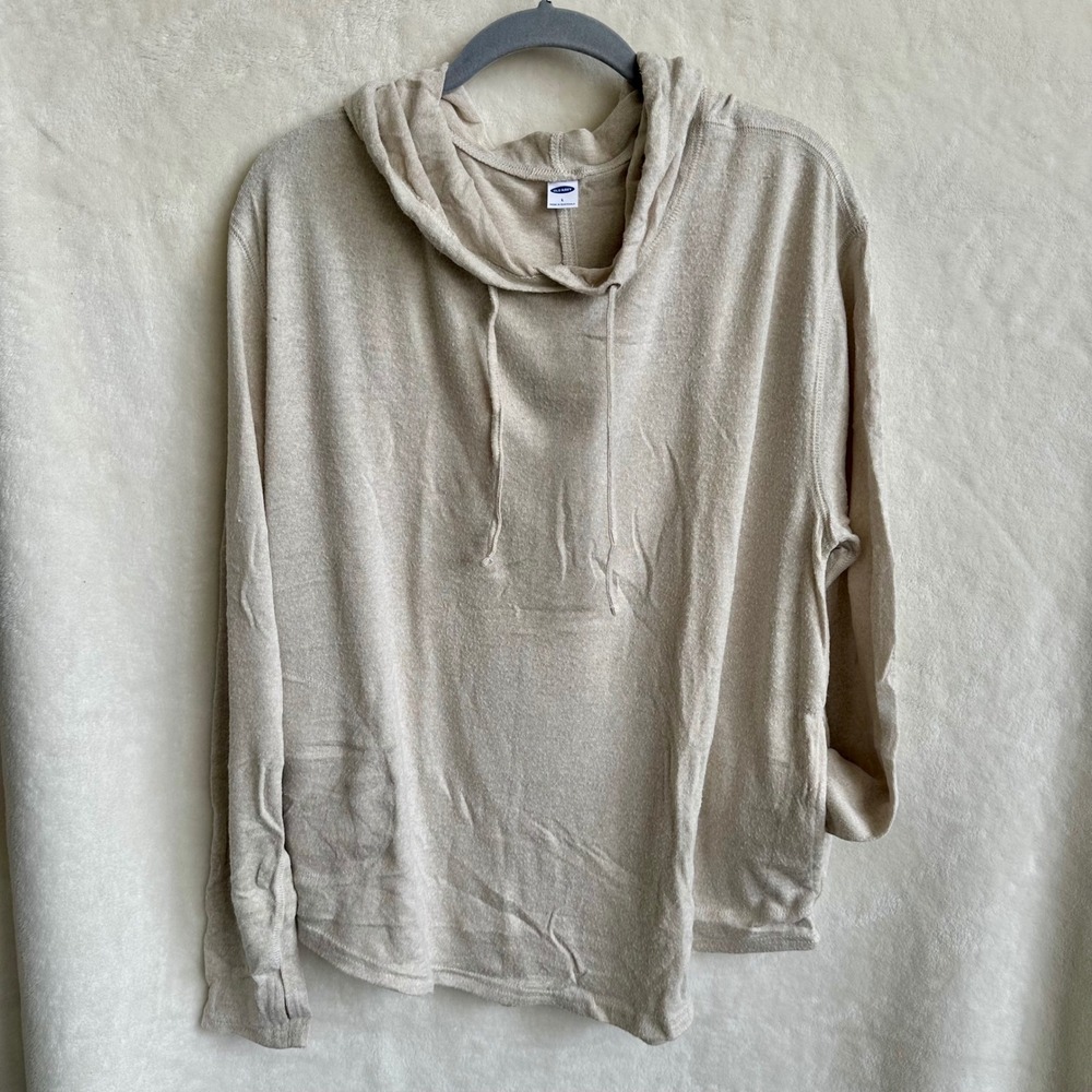 Old Navy Oatmeal Tan Knit Hooded Sweatshirt Lounge Size Large